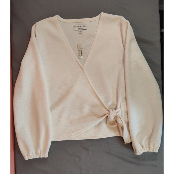 Women's Madewell Texture and Thread Long Sleeve Crepe Wrap Top XS Cream - Picture 1 of 7